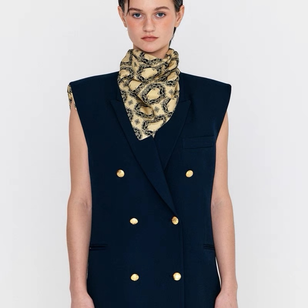 EENK Navy Double Breasted Vest with Scarf